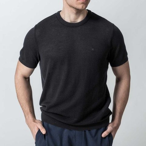 Футболка в дрібну сітку, Чорний колір, Кежуал, Бавовна;Поліестер, Regular Fit, AVVA B005010-03-M фото
