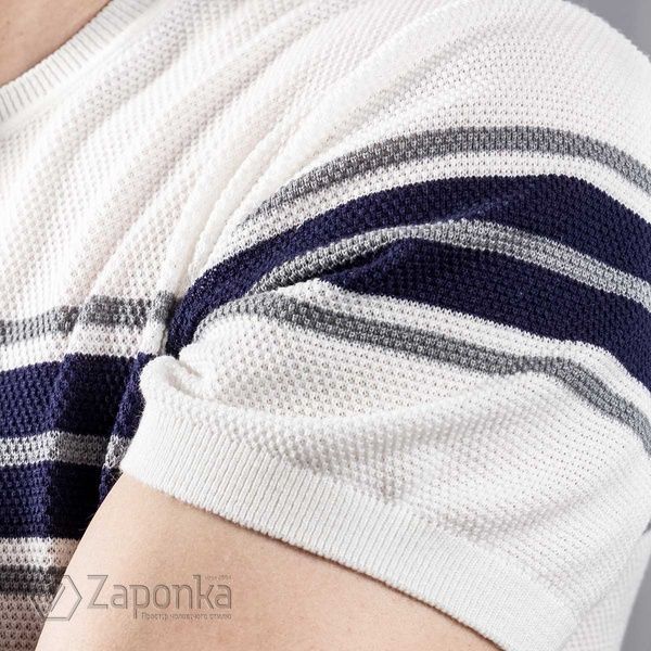 Футболка в дрібну сітку, Білий колір, Кежуал, Бавовна, Relaxed fit, AVVA A21Y5200-05 фото