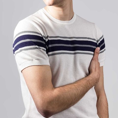 Футболка в дрібну сітку, Білий колір, Кежуал, Бавовна, Relaxed fit, AVVA A21Y5200-05-XL фото