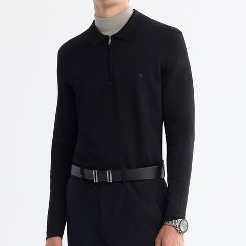 Поло з довгим рукавом, Чорний колір, Кежуал, Віскоза, Original Fit, AVVA