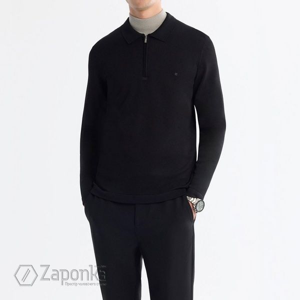 Поло з довгим рукавом, Чорний колір, Кежуал, Віскоза, Original Fit, AVVA