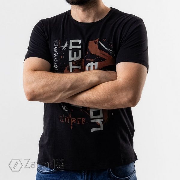 Футболка з принтом, Чорний колір, Кежуал, Бавовна, Slim fit, Climber 821-1109-S040-2XL фото