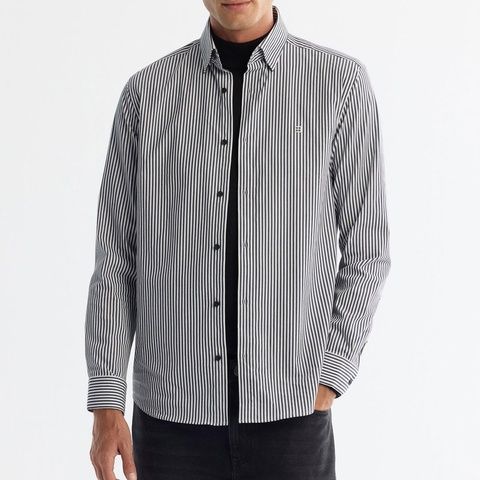 Сорочка в смугу, Чорно-білий колір, Бізнес-кежуал, Бавовна, Slim Fit, AVVA