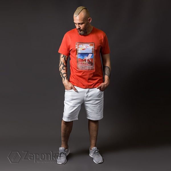 Футболка з принтом, Помаранчовий з принтом колір, Кежуал, Бавовна, Regular Fit, AVVA A21Y1082-104 фото