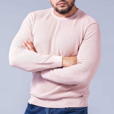 Пуловер, текстурна в'язка, Рожевий (блідий) колір, Кежуал, Бавовна, Regular Fit, AVVA